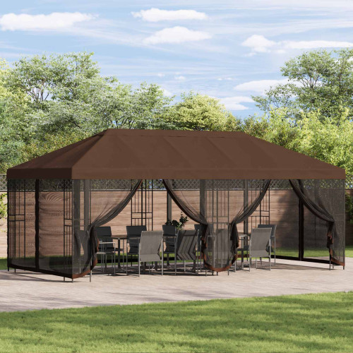 vidaXL Paviljong med väggar 6 x 3 m Brun Polyester och Stål 190