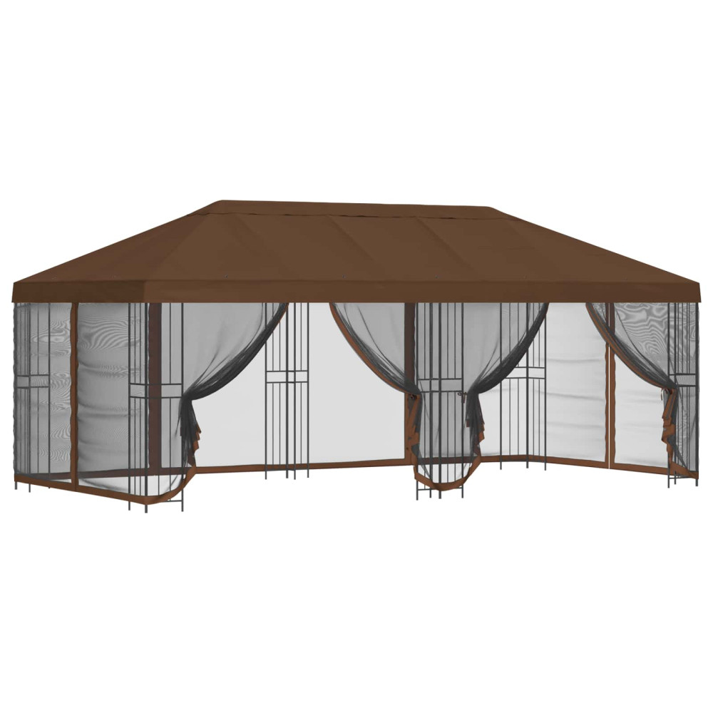 Produktbild för Paviljong med väggar 6 x 3 m Brun Polyester och Stål 190