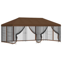 Produktbild för Paviljong med väggar 6 x 3 m Brun Polyester och Stål 190