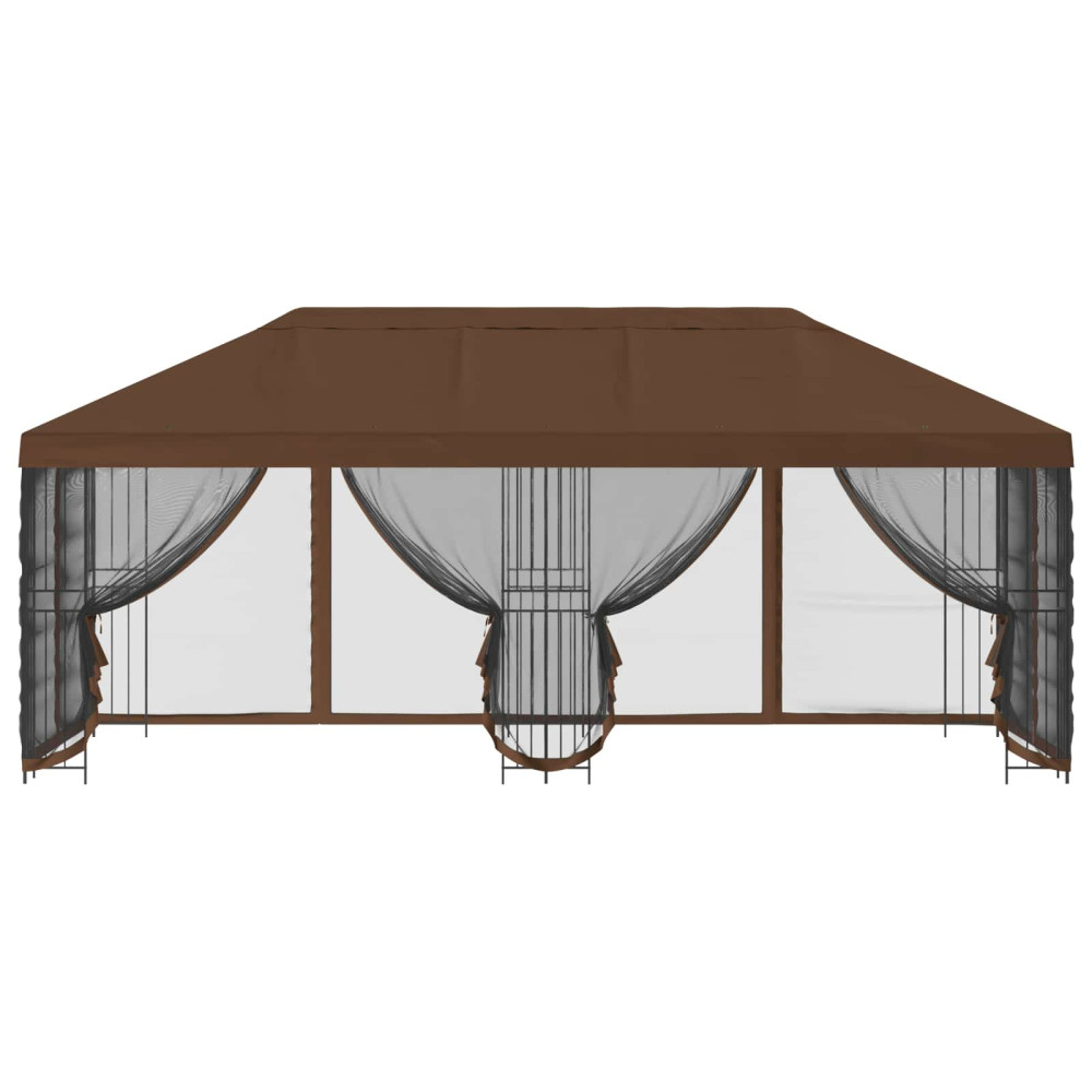 Produktbild för Paviljong med väggar 6 x 3 m Brun Polyester och Stål 190