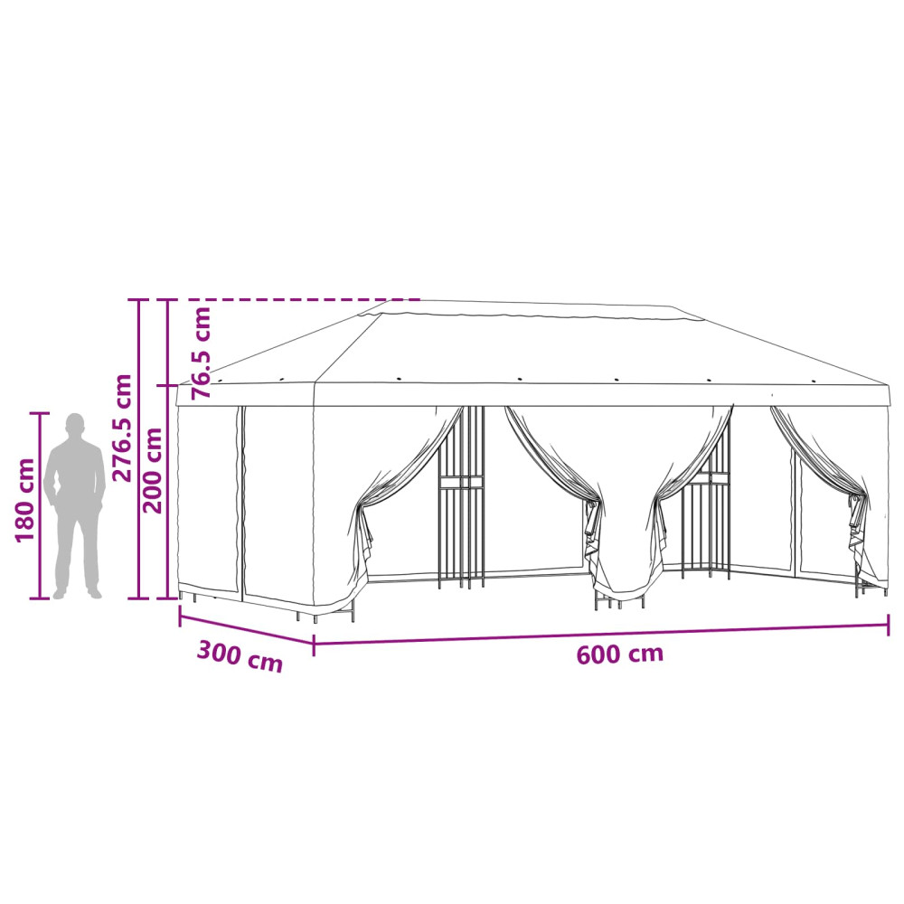 Produktbild för Paviljong med väggar 6 x 3 m Brun Polyester och Stål 190