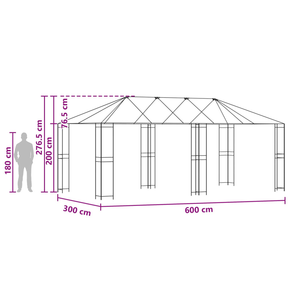 Produktbild för Gazebo Ram 6 x 3 m Svart Stål