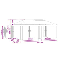 Produktbild för Trädgårdsgazebo 6 x 3 m Gräddvit Polyester och Stål 190