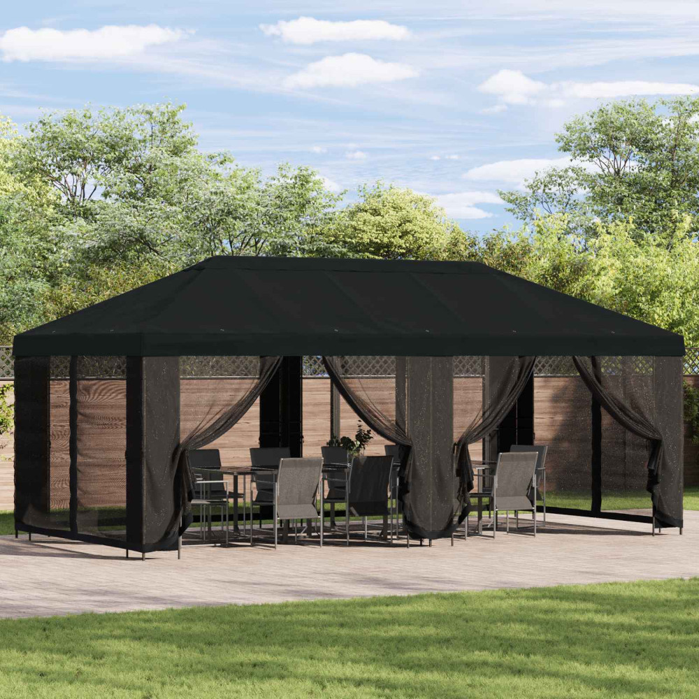 Produktbild för Trädgårdsgazebo 6 x 3 m Svart Polyester och Stål 190