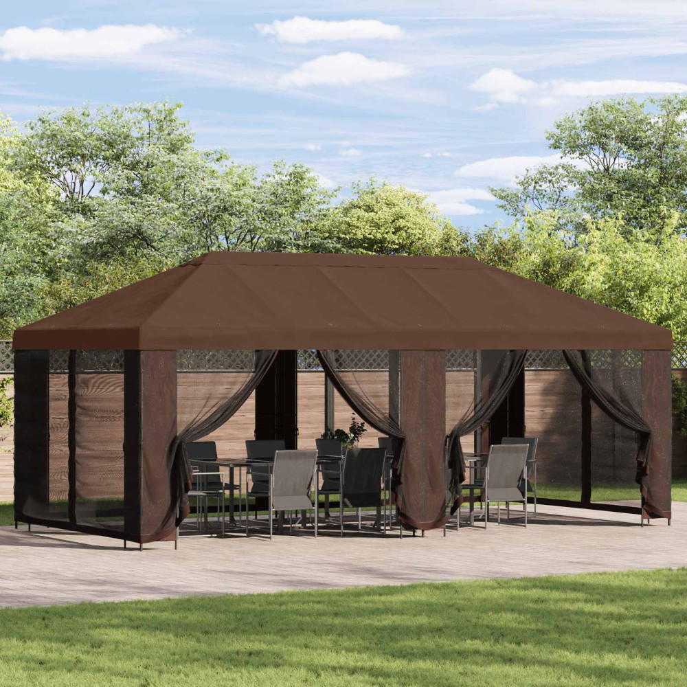 Produktbild för Trädgårdsgazebo 6 x 3 m Brun Polyester och Stål 190