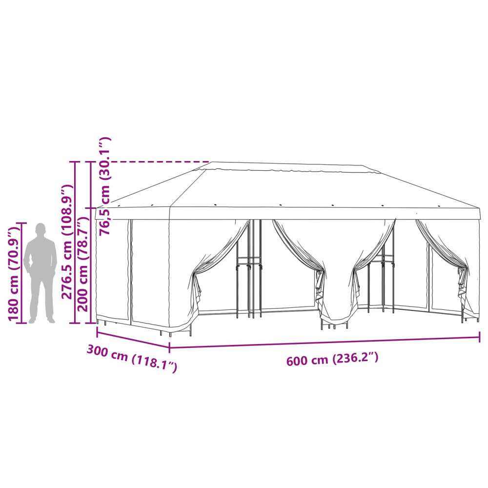Produktbild för Paviljong med väggar 6 x 3 m Beige Polyester och Stål 190