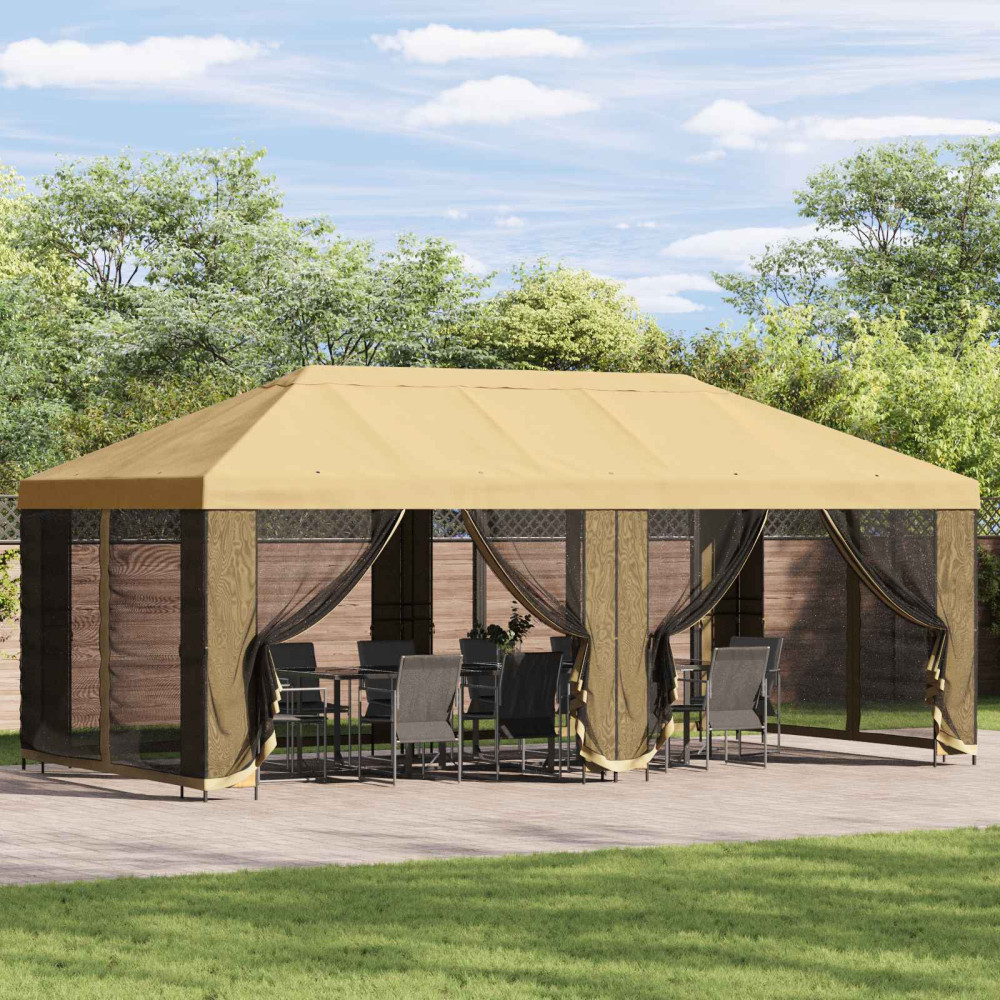 Produktbild för Paviljong med väggar 6 x 3 m Gräddvit Polyester och Stål 190