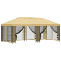 Produktbild för Paviljong med väggar 6 x 3 m Gräddvit Polyester och Stål 190