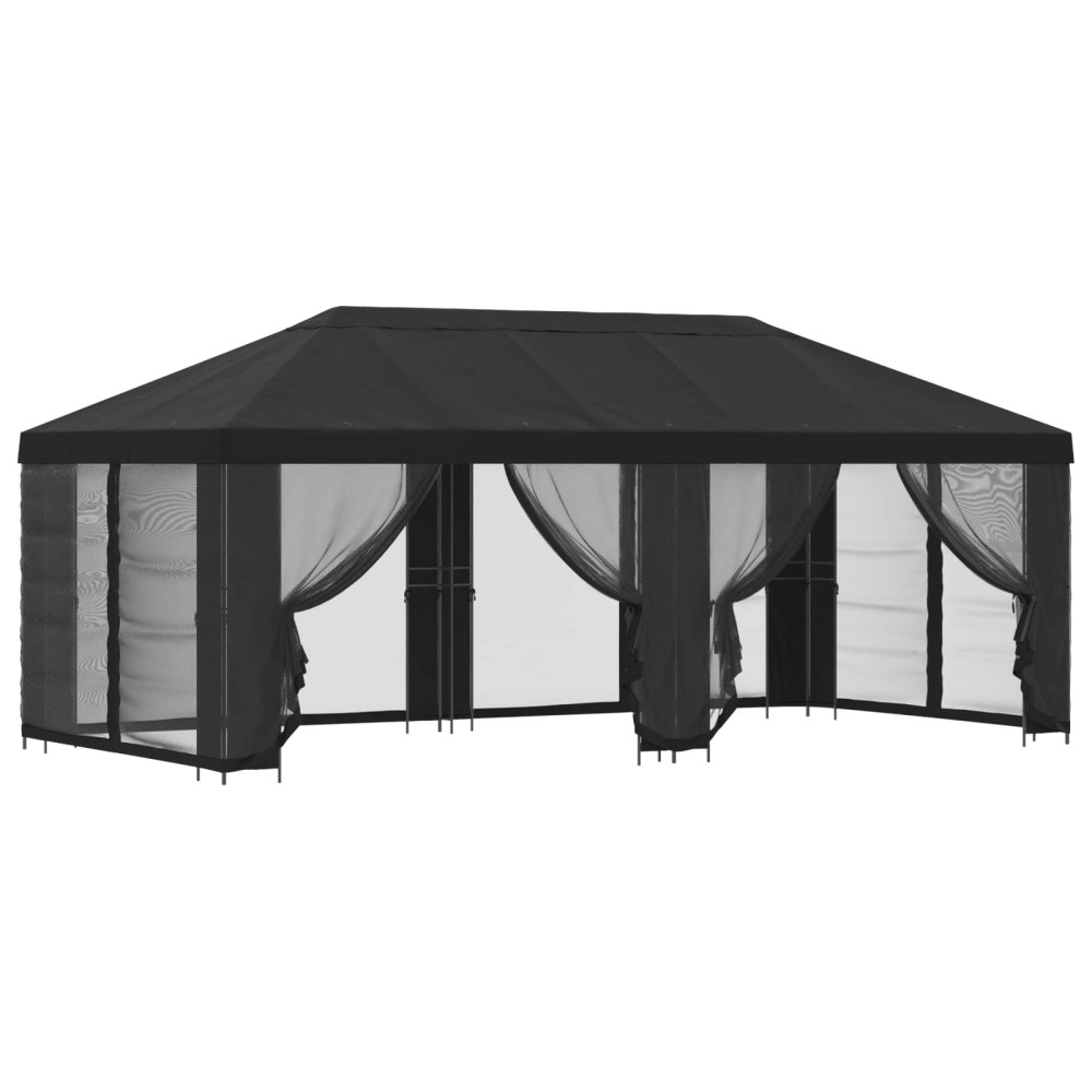 Produktbild för Paviljong med väggar 6 x 3 m Antracit Polyester och Stål 190
