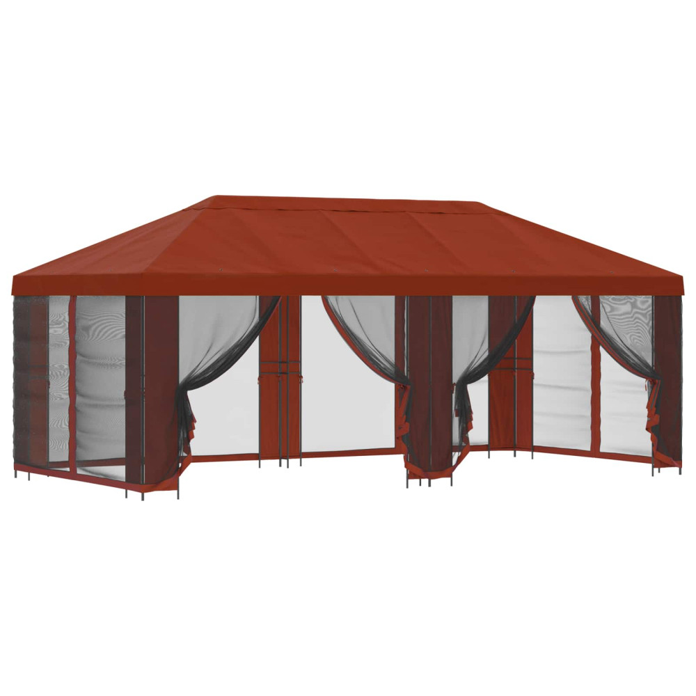 Produktbild för Paviljong med väggar 6 x 3 m Terracotta Polyester och Stål 190
