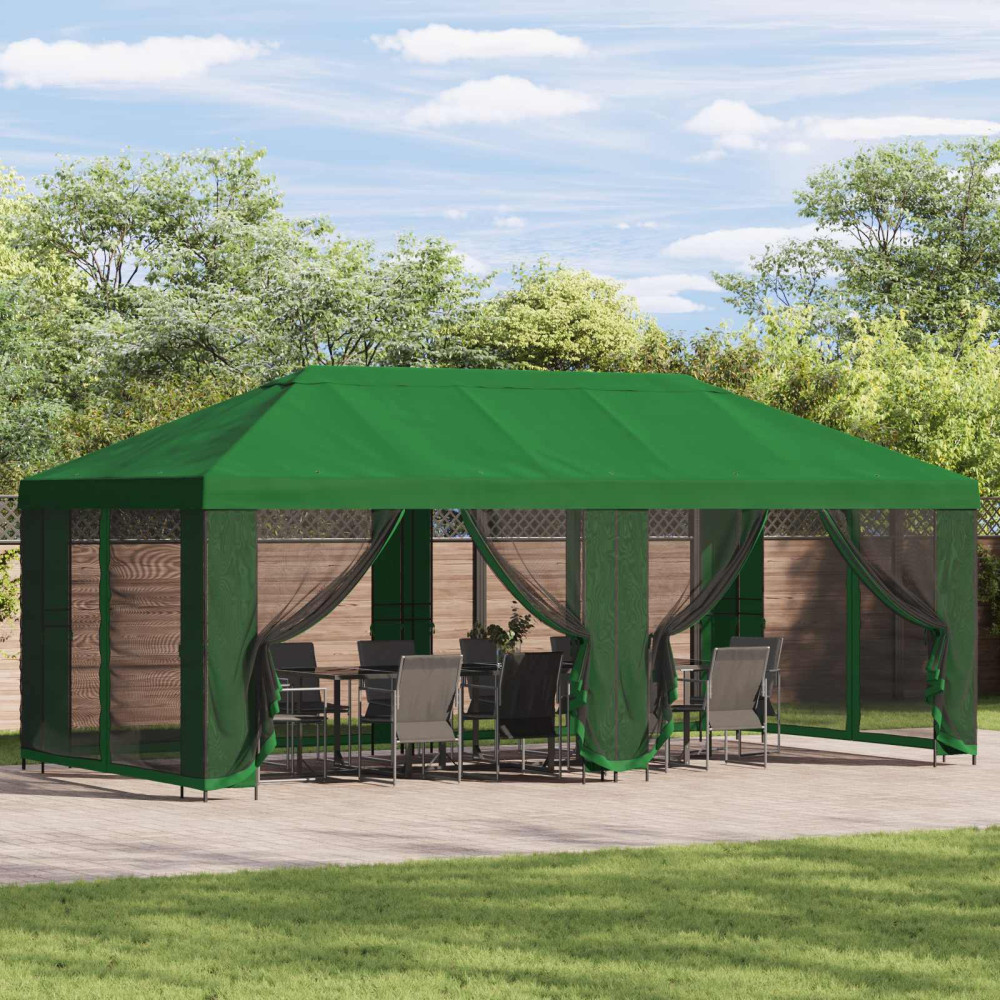 Produktbild för Paviljong med väggar 6 x 3 m Grön Polyester och Stål 190
