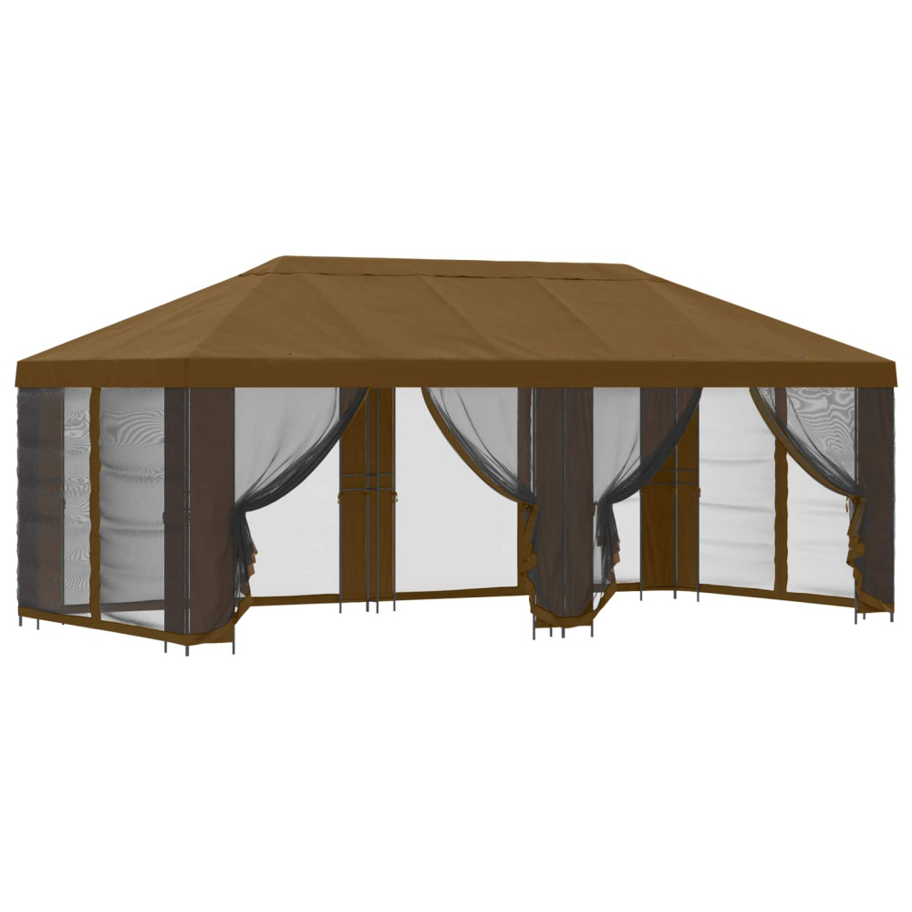 Produktbild för Paviljong med väggar 6 x 3 m Taupe Polyester och Stål 190