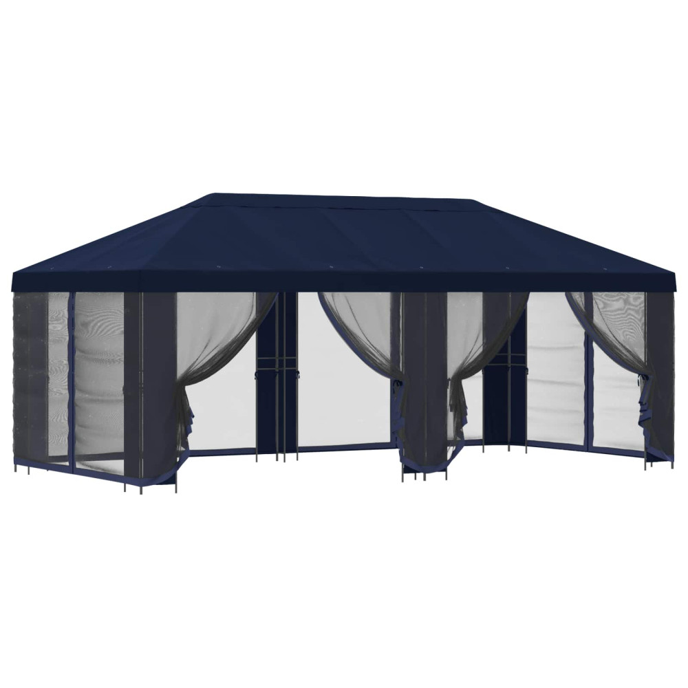 Produktbild för Paviljong med väggar 6 x 3 m Blå Polyester och Stål 190