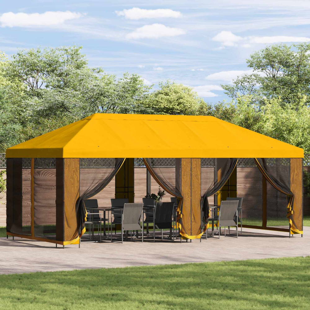 Produktbild för Paviljong med väggar 6 x 3 m Gul Polyester och Stål 190