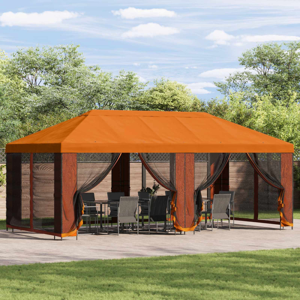 Produktbild för Paviljong med väggar 6 x 3 m Orange Polyester och Stål 190