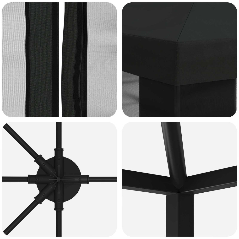 Produktbild för Paviljong med väggar 6 x 3 m Svart Polyester och Stål 190