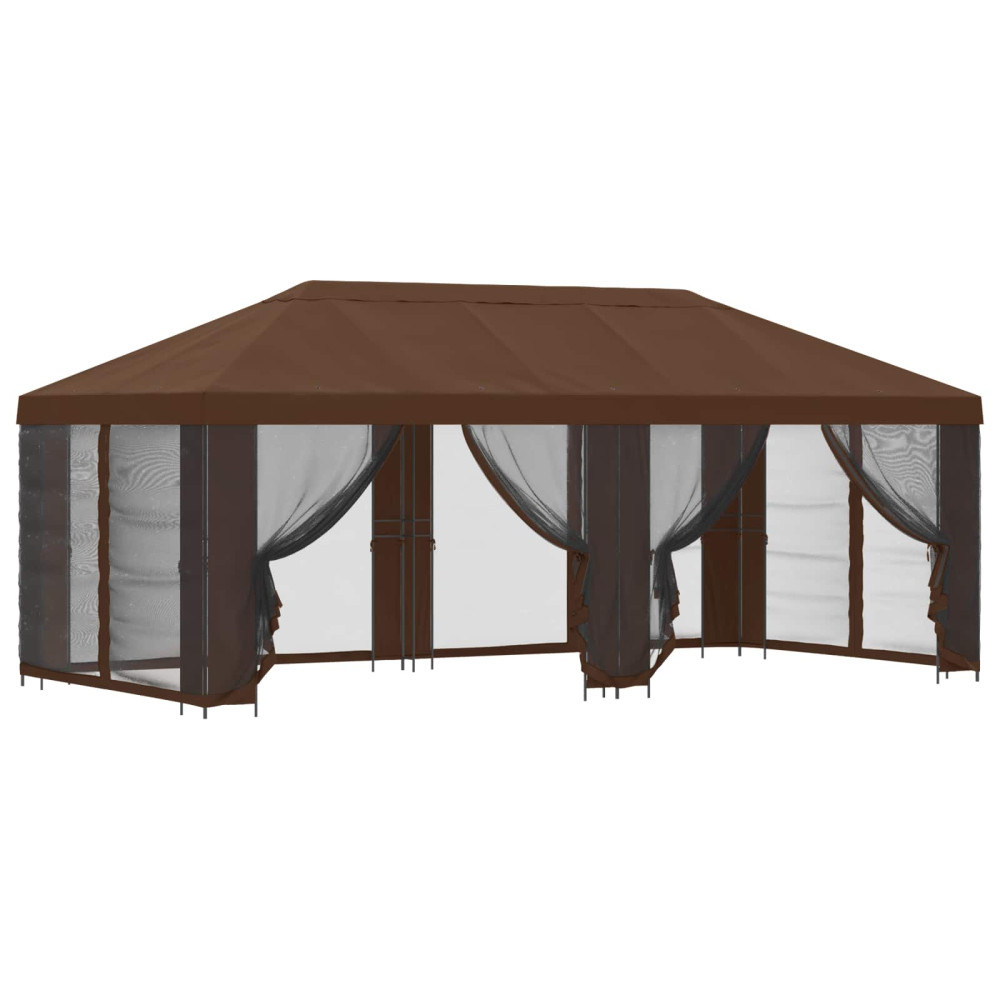 Produktbild för Paviljong med väggar 6 x 3 m Brun Polyester och Stål 190