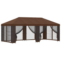 Produktbild för Paviljong med väggar 6 x 3 m Brun Polyester och Stål 190