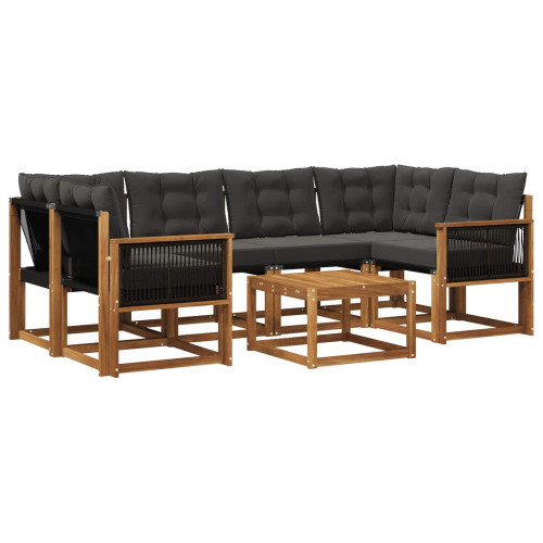vidaXL Utomhussoffset med kudde 7 pcs Naturlig och svart - Möbelset