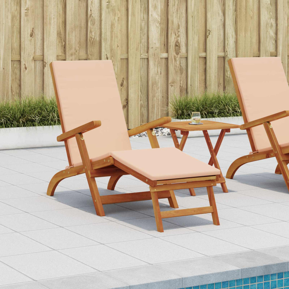 Produktbild för Reclining och Fällbar Solstol 2 pcs Beige Massivt Akaciaträ