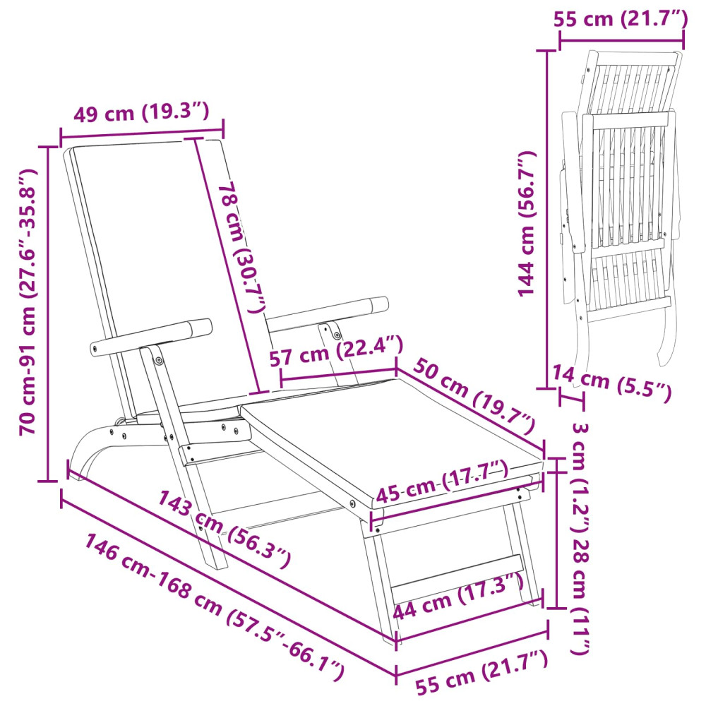 Produktbild för Reclining och Fällbar Solstol 2 pcs Beige Massivt Akaciaträ