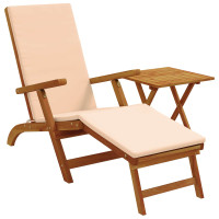 Produktbild för Reclining och Fällbar Solstol 2 pcs Beige Massivt Akaciaträ