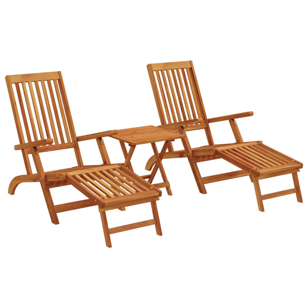 Produktbild för Reclining och Fällbar Solstol 2 pcs Naturlig Massivt Akaciaträ