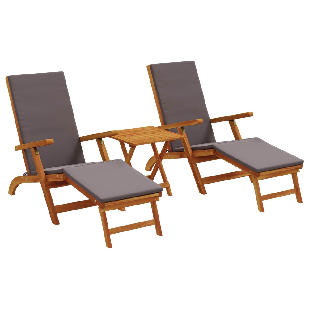 Produktbild för Reclining och Fällbar Solstol 3 pcs Mörkgrå Massivt Akaciaträ