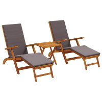 Produktbild för Reclining och Fällbar Solstol 3 pcs Mörkgrå Massivt Akaciaträ