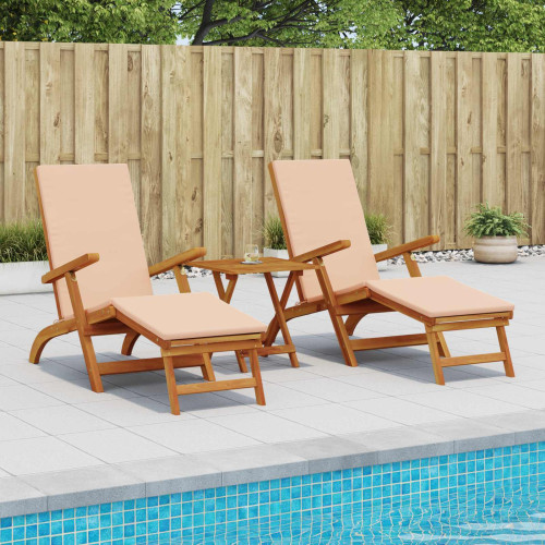 vidaXL Reclining och Fällbar Solstol 3 pcs Beige Massivt Akaciaträ