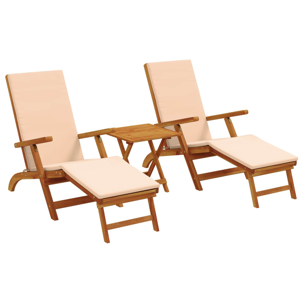 Produktbild för Reclining och Fällbar Solstol 3 pcs Beige Massivt Akaciaträ