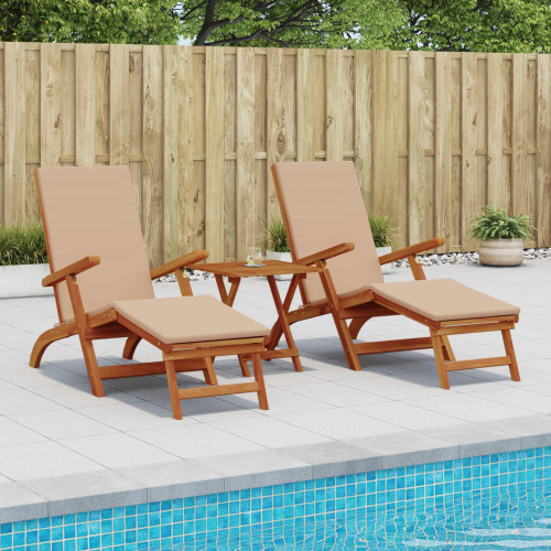 vidaXL Reclining och Fällbar Solstol 3 pcs Taupe Massivt Akaciaträ
