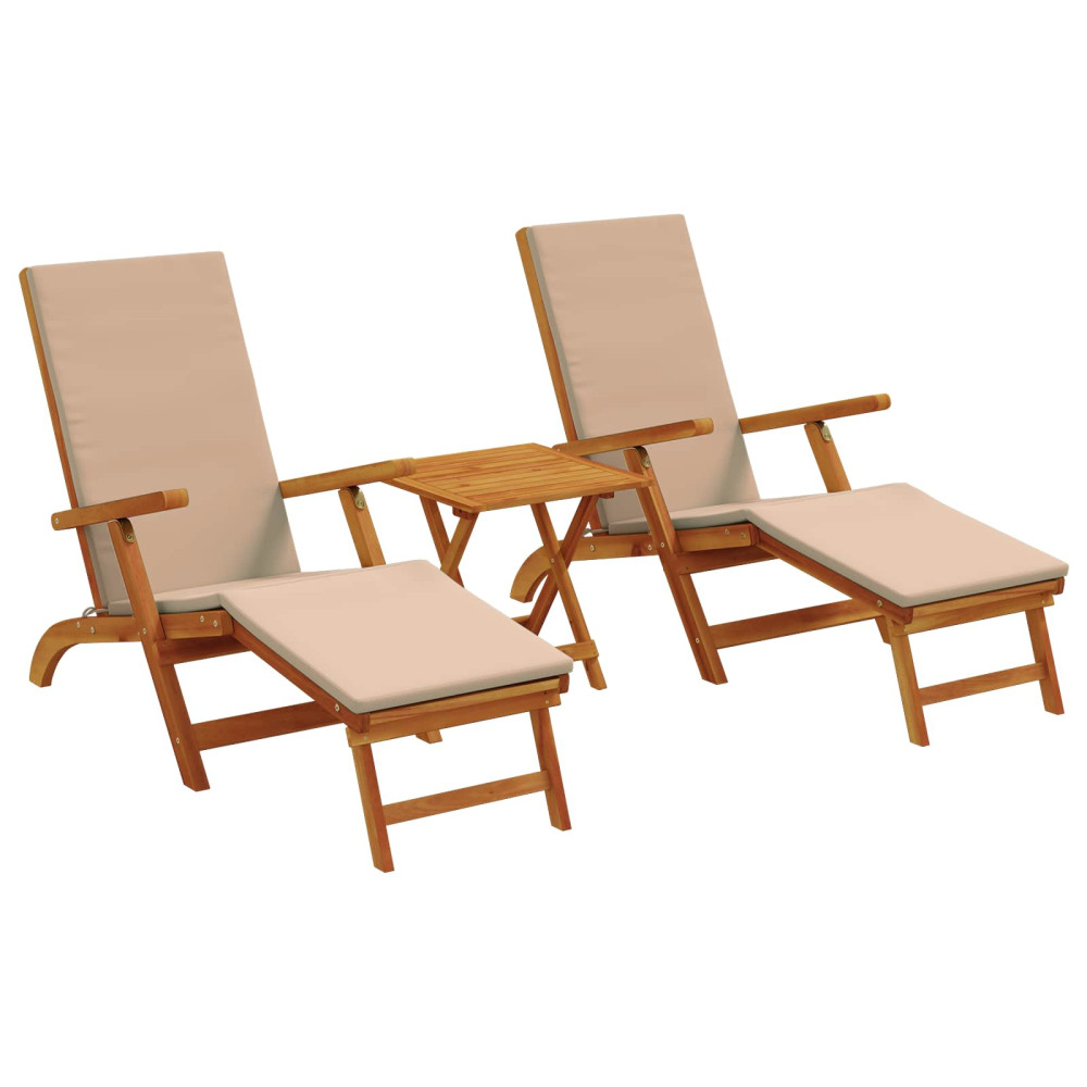 Produktbild för Reclining och Fällbar Solstol 3 pcs Taupe Massivt Akaciaträ