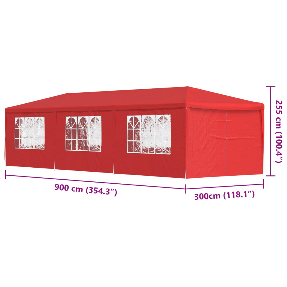 Produktbild för Partytält 900 x 300 x 255 cm Röd PE och stål