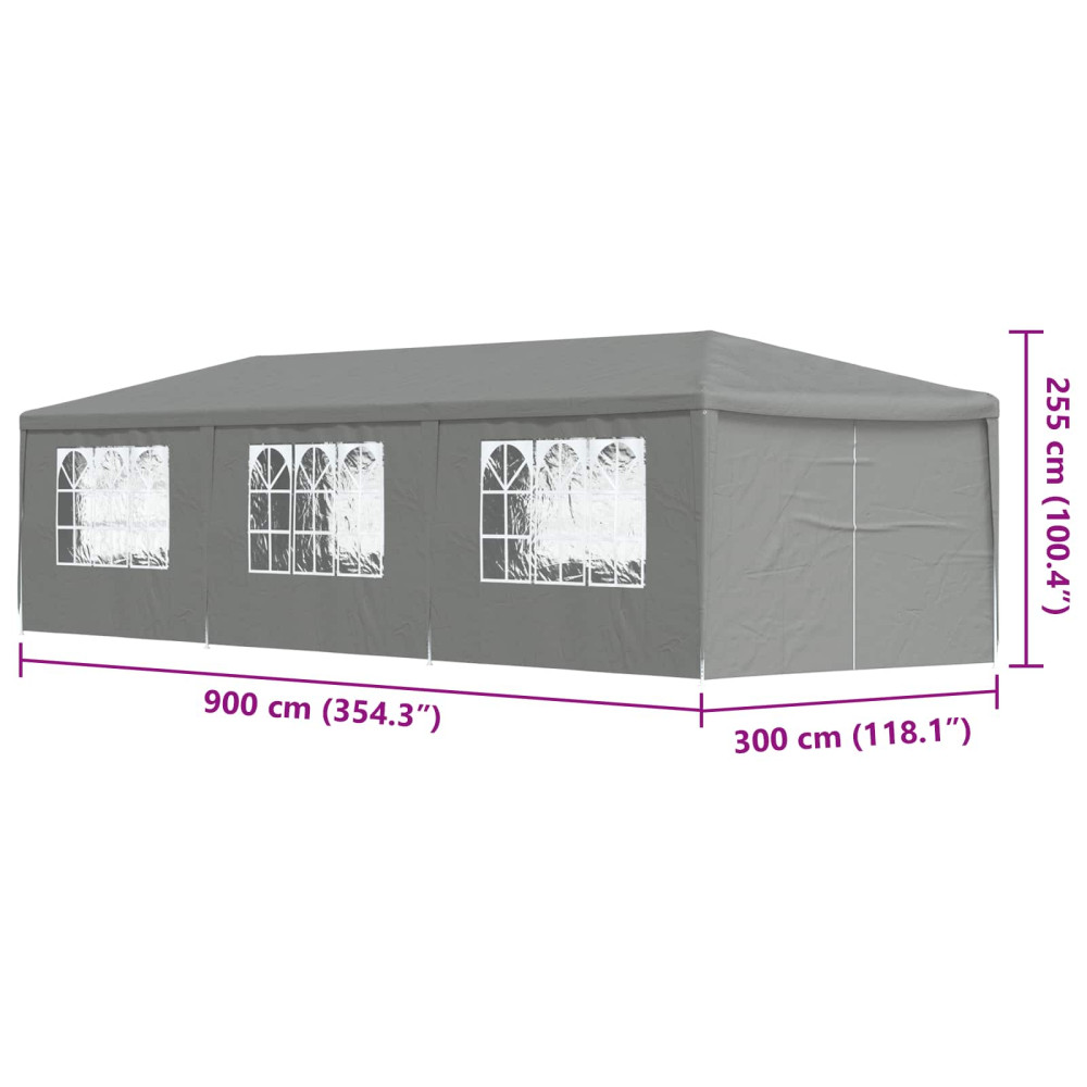 Produktbild för Partytält 900 x 300 x 255 cm Ljusgrå PE och stål
