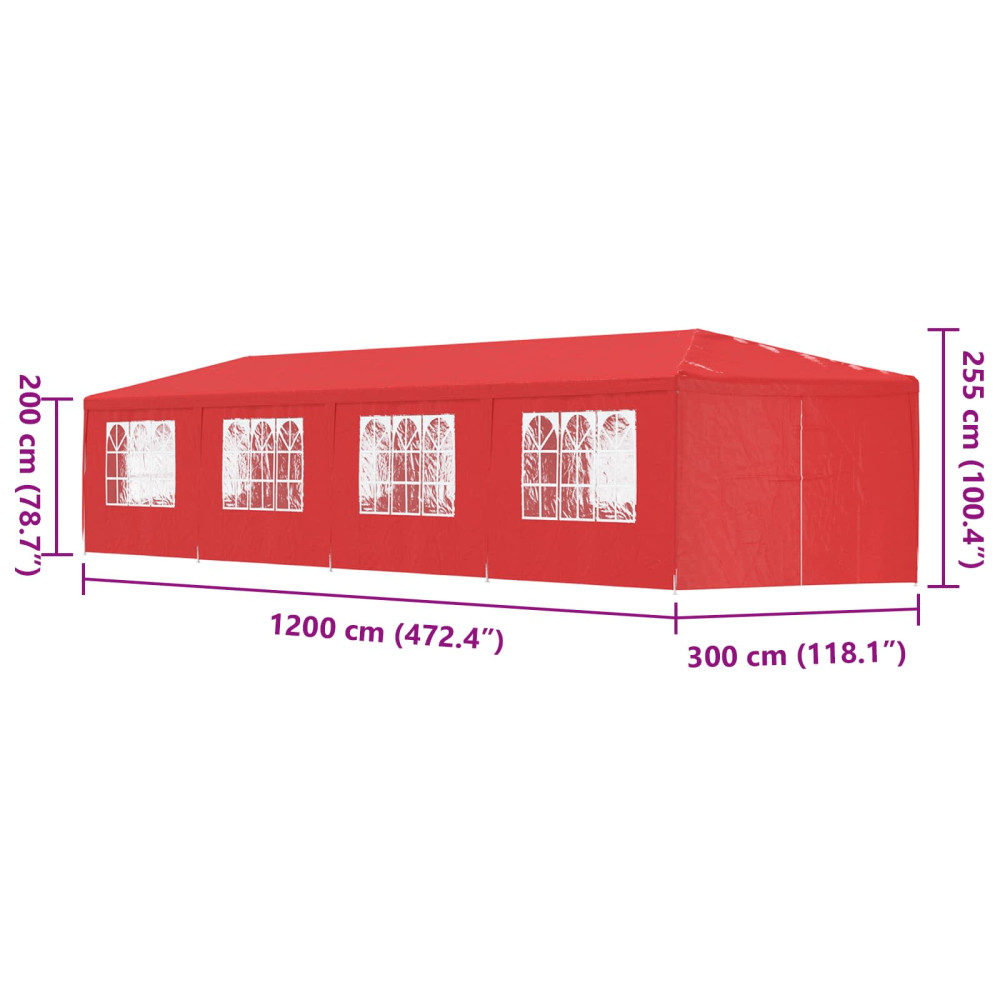 Produktbild för Partytält 1200 x 300 x 255 cm Röd PE och stål