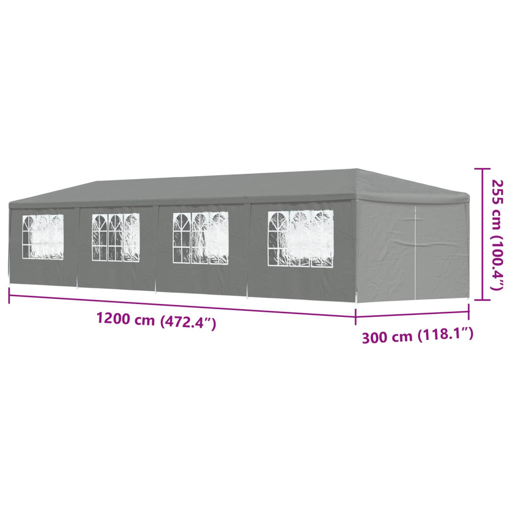 Produktbild för Partytält 1200 x 300 x 255 cm Ljusgrå PE och stål
