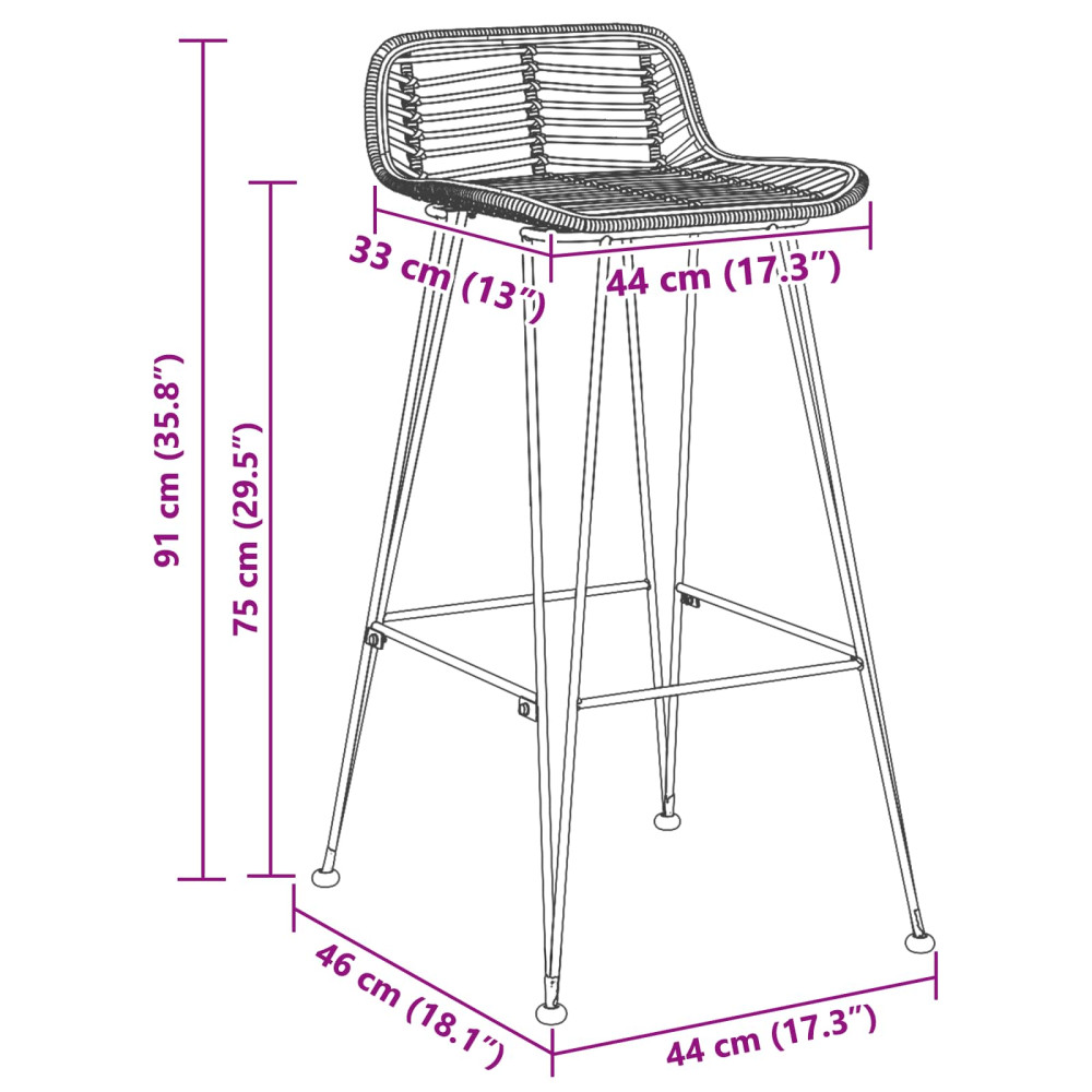 Produktbild för Barstol 44 x 46 x 91 cm Rörjärn Dia, 10mm