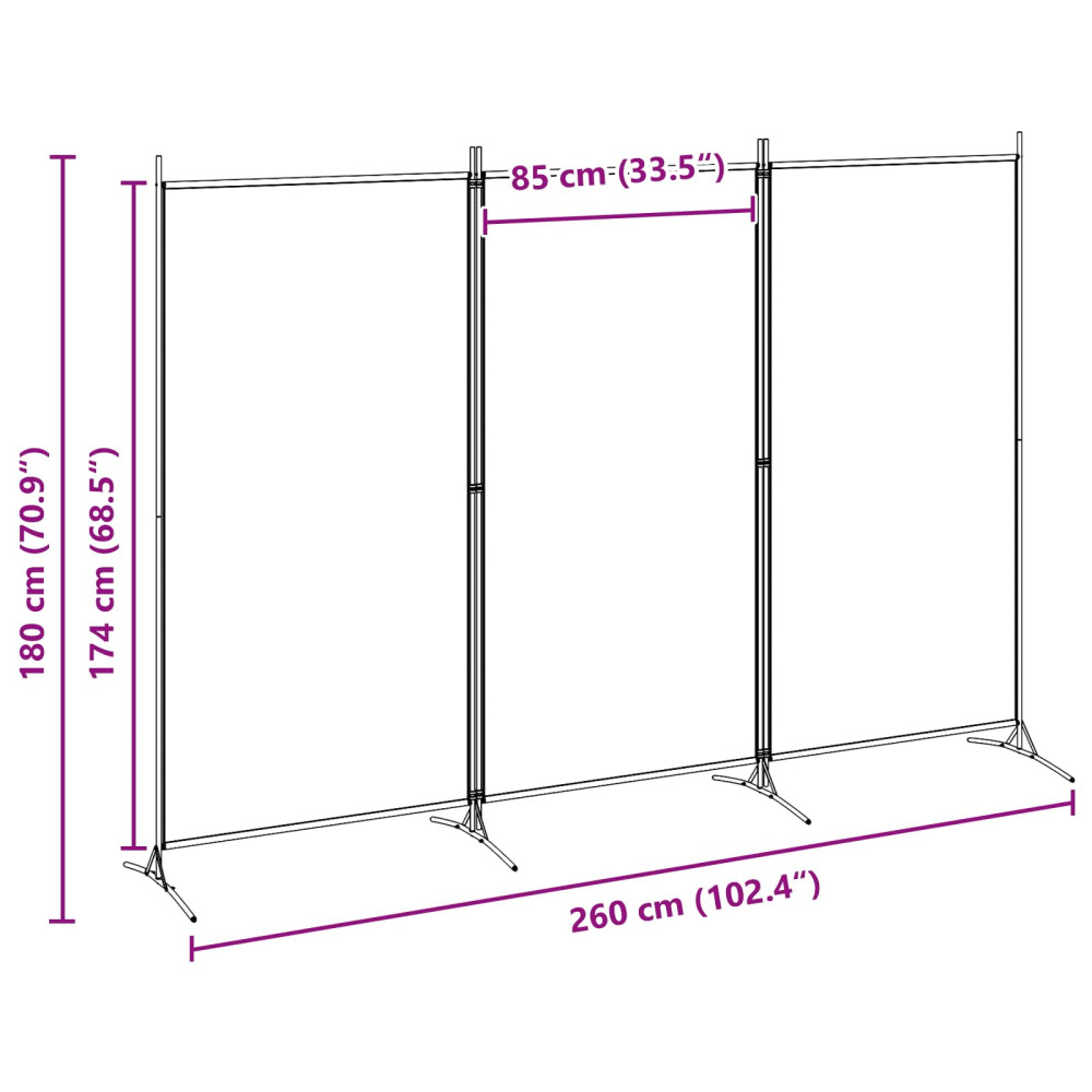 Produktbild för 3-panelers rumsavdelare Beige 260 x 180 cm Tyg
