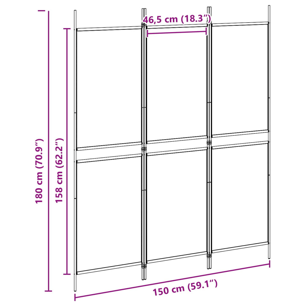 Produktbild för 3-panelers rumsavdelare Beige 150 x 180 cm Tyg
