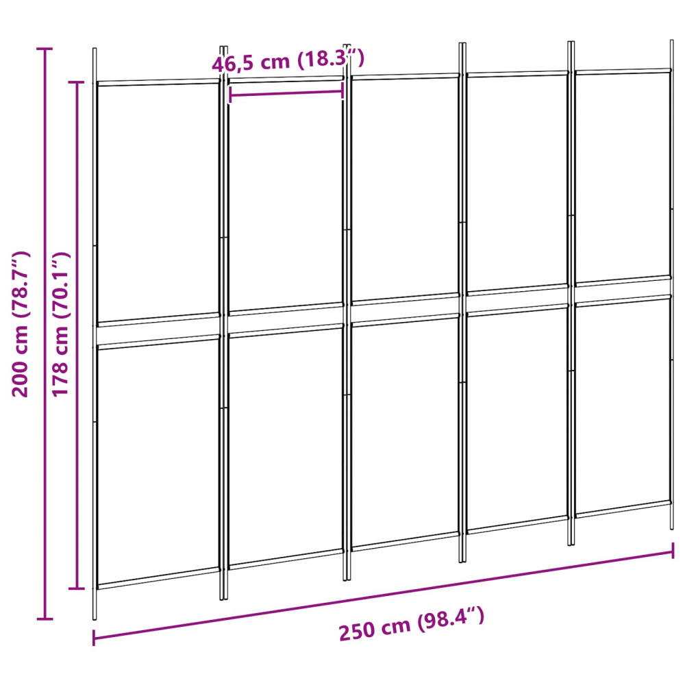 Produktbild för 5-panel rumskärm Beige 250 x 200 cm Tyg