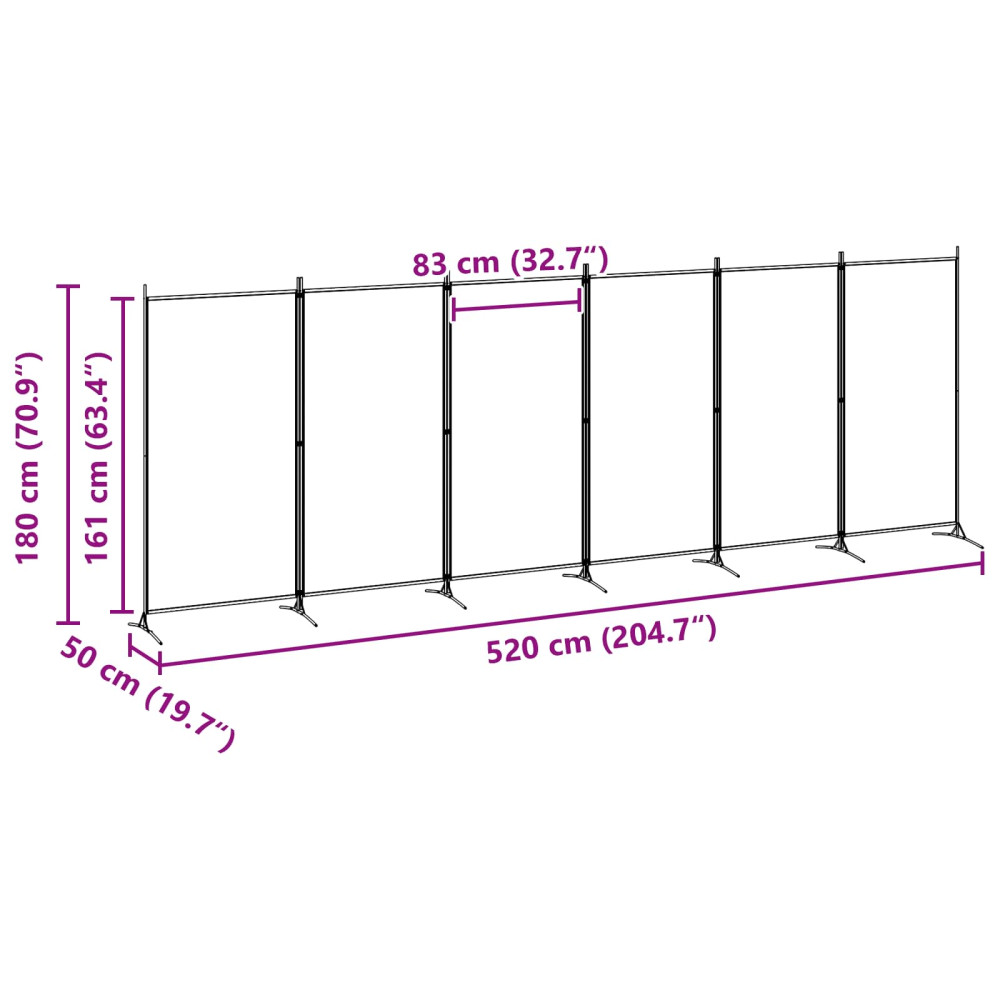 Produktbild för 6-panelers rumsavdelare Beige 520 x 180 cm Tyg