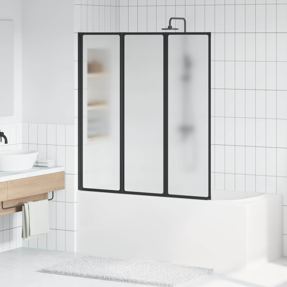 Produktbild för Fällbar duschvägg Svart och Full Frost 132 x 2 x 140 cm