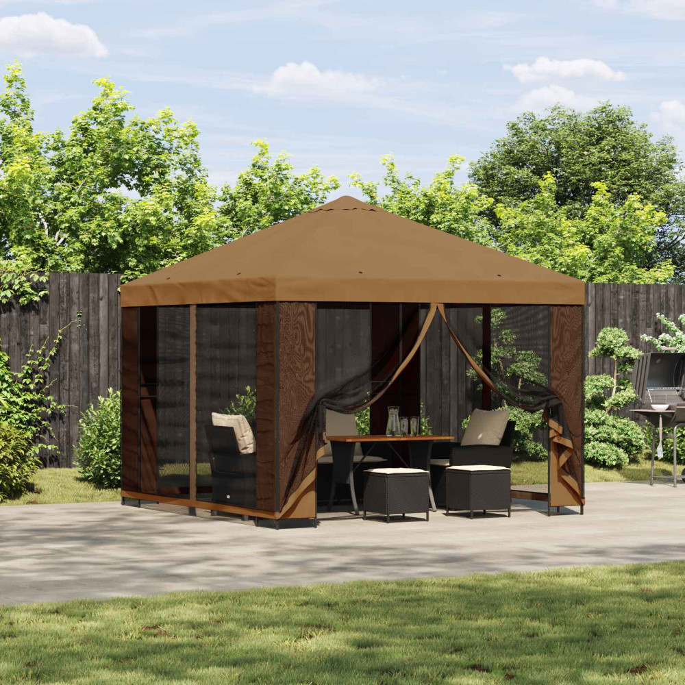 Produktbild för Trädgårdsgazebo med sidoväggar 3 x 3 m Beige Polyester och Stål