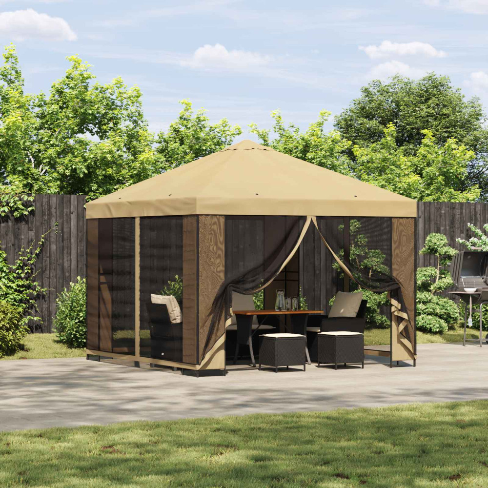 Produktbild för Trädgårdsgazebo med sidoväggar 3 x 3 m Gräddvit