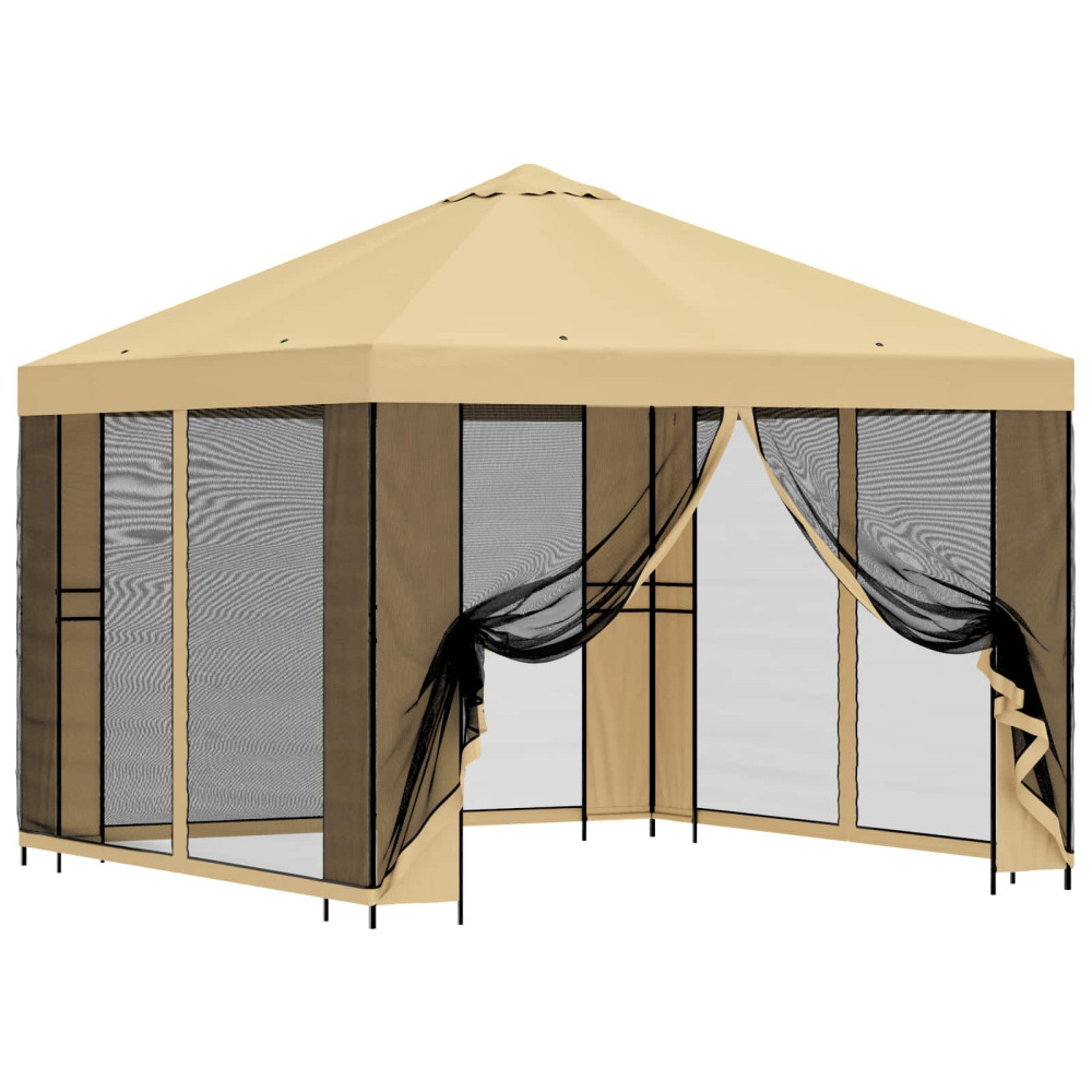Produktbild för Trädgårdsgazebo med sidoväggar 3 x 3 m Gräddvit