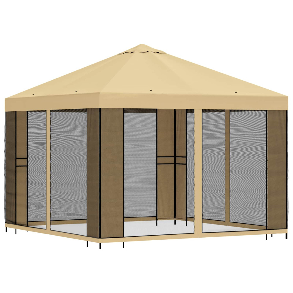 Produktbild för Trädgårdsgazebo med sidoväggar 3 x 3 m Gräddvit