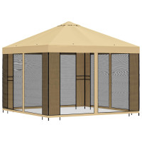 Produktbild för Trädgårdsgazebo med sidoväggar 3 x 3 m Gräddvit