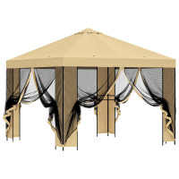 Produktbild för Trädgårdsgazebo med sidoväggar 3 x 3 m Gräddvit