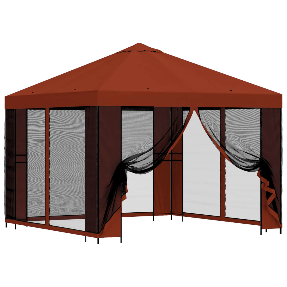 Produktbild för Trädgårdsgazebo med sidoväggar 3 x 3 m Terracotta